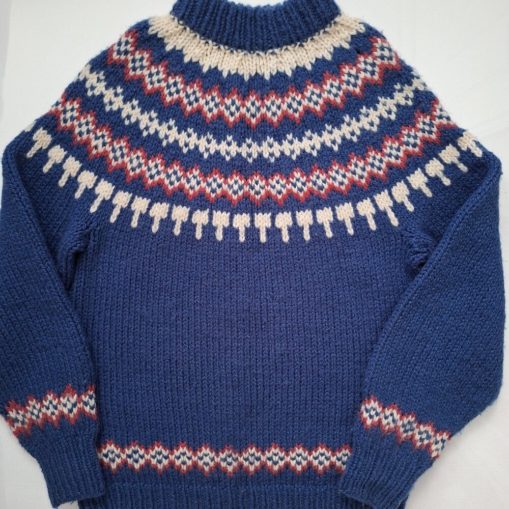 Handknit Blue Pink & White Fair Isle Sweater